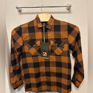 NWT Flylow Men's Handlebar Tech Flannel Copper Black Plaid Shirt Size M